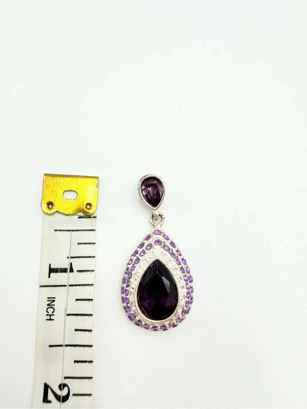 NRT Purple Teardrop Crystal Pendant Silver Tone Signed